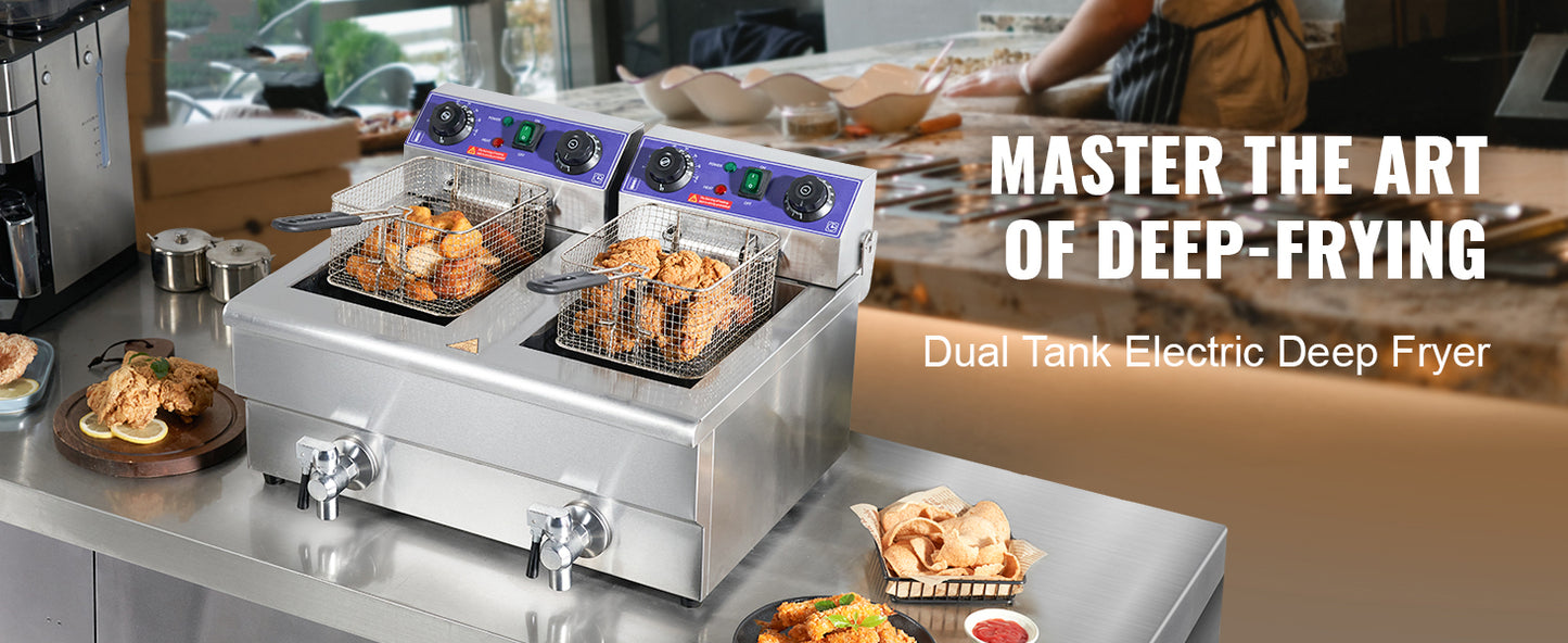 SucceBuy Electric Deep Fryer With Dual Removable Tanks