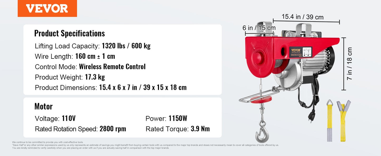 SucceBuy Electric Hoist 400-1000kg Lifting Crane With Remote Control