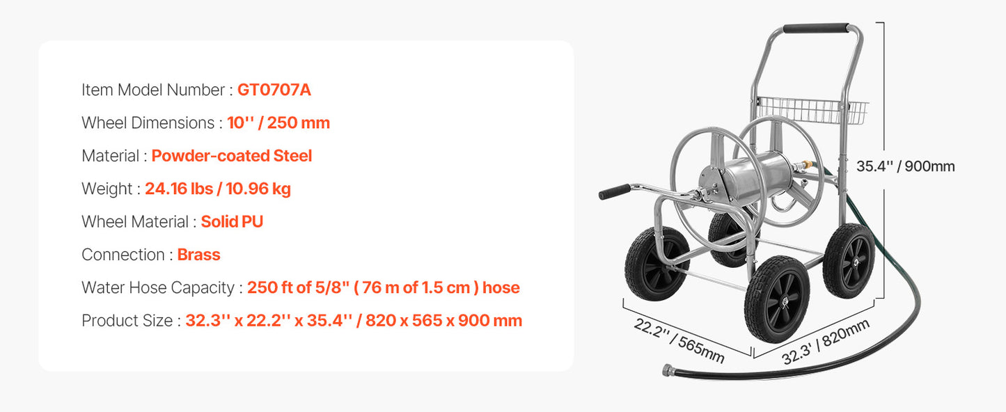 SucceBuy Hose Reel Cart With Basket Heavy Duty Garden Steel