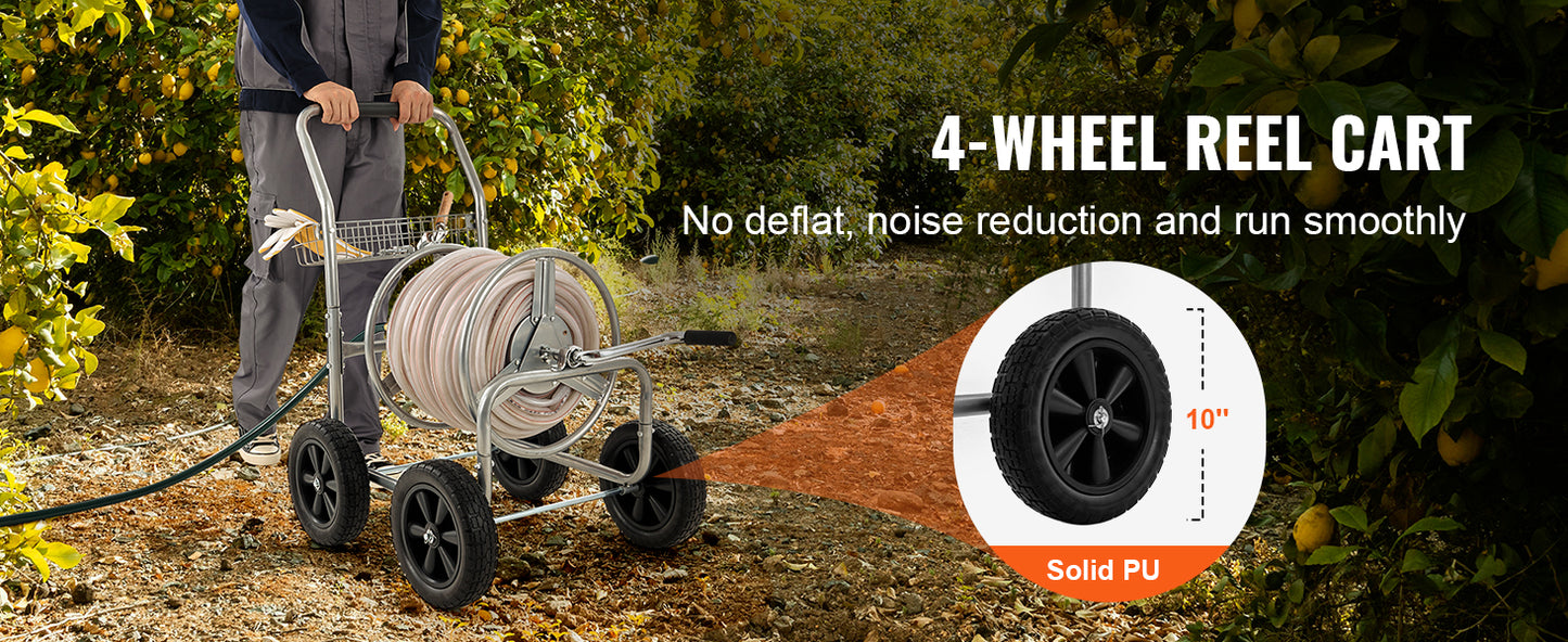 SucceBuy Hose Reel Cart With Basket Heavy Duty Garden Steel