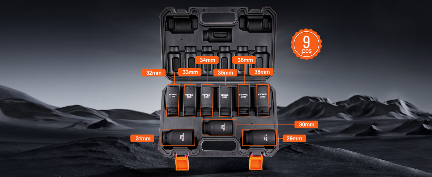 SucceBuy 9-Piece Impact Socket Set Deep 6-Point Cr-Mo Alloy Steel