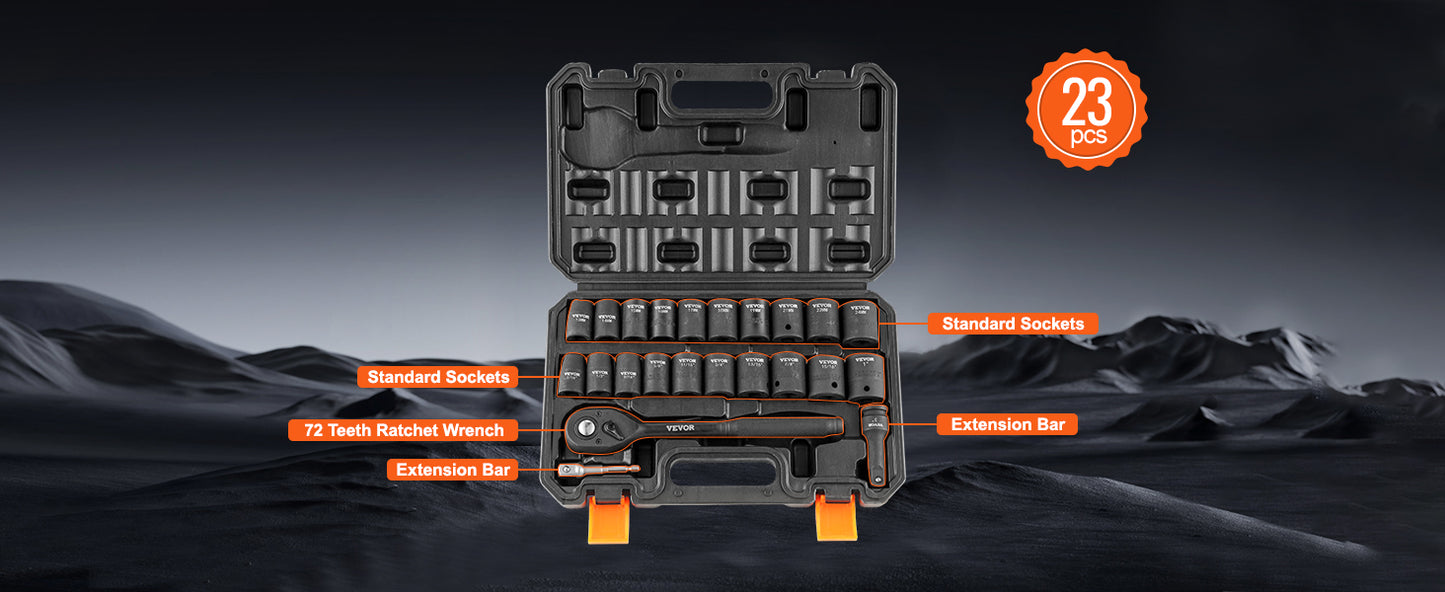 SucceBuy 1/2" 3/8" Drive Impact Socket Set 23/33/34/48/65 PCs Deep Socket Set SAE Metric Cr-V Cr-Mo Alloy Steel for Auto Repair