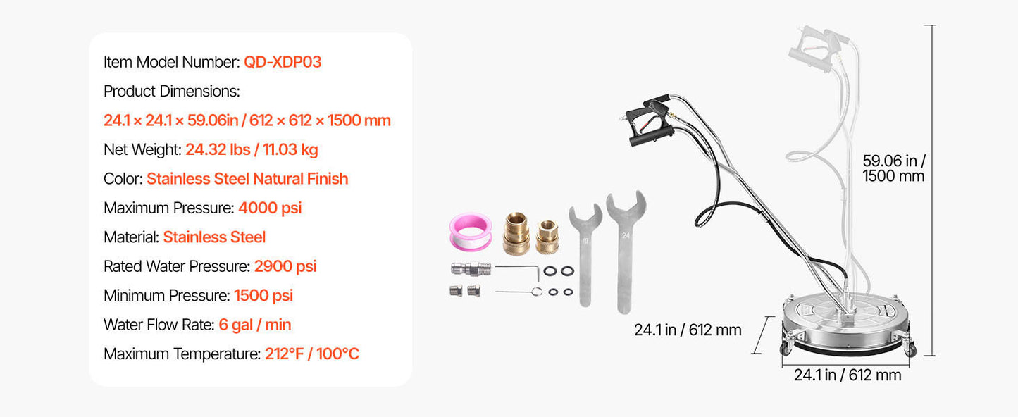 VEVOR Pressure Washer Surface Cleaner Stainless Steel With 4 Wheels