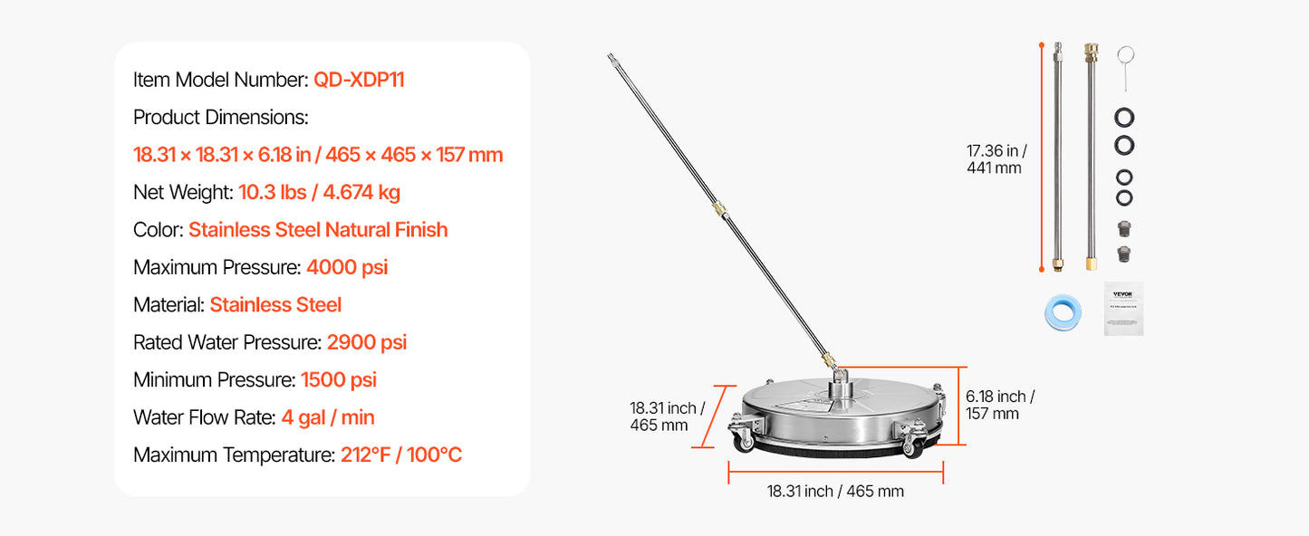 VEVOR Pressure Washer Surface Cleaner Stainless Steel With 4 Wheels