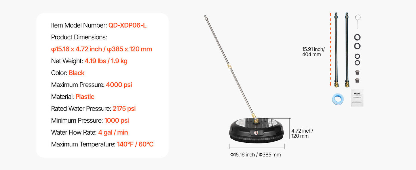 VEVOR Pressure Washer Surface Cleaner Stainless Steel With 4 Wheels