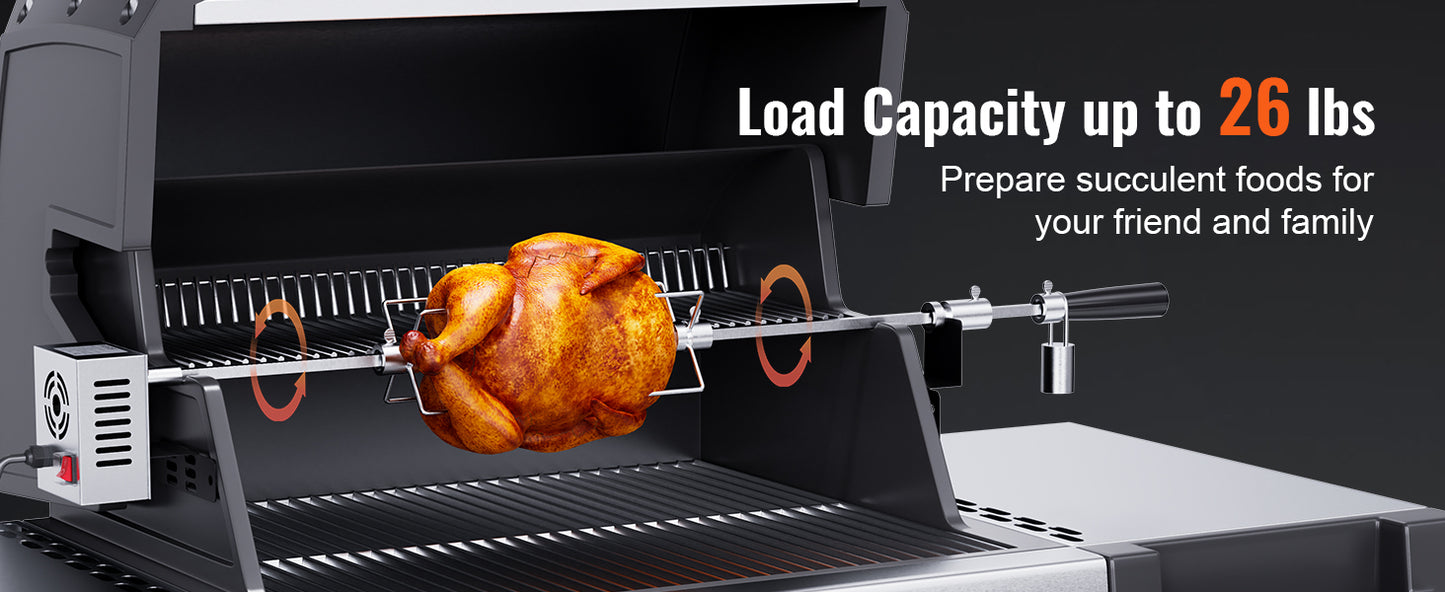 SucceBuy Universal Grill Rotisserie Kit With Motor Stainless Steel