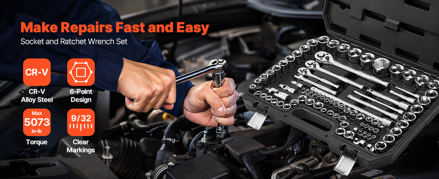 SucceBuy 86 Piece Socket Set Ratchet Mechanic Tool Kit