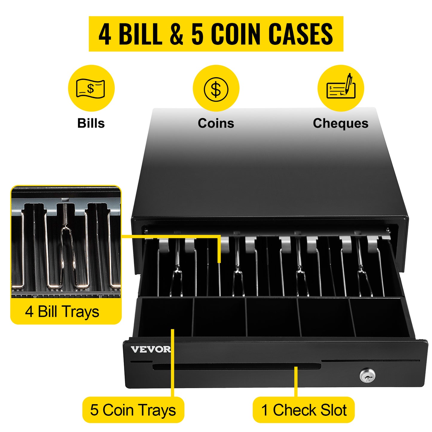 SucceBuy 12V Cash Register Drawer With Removable Coin Tray