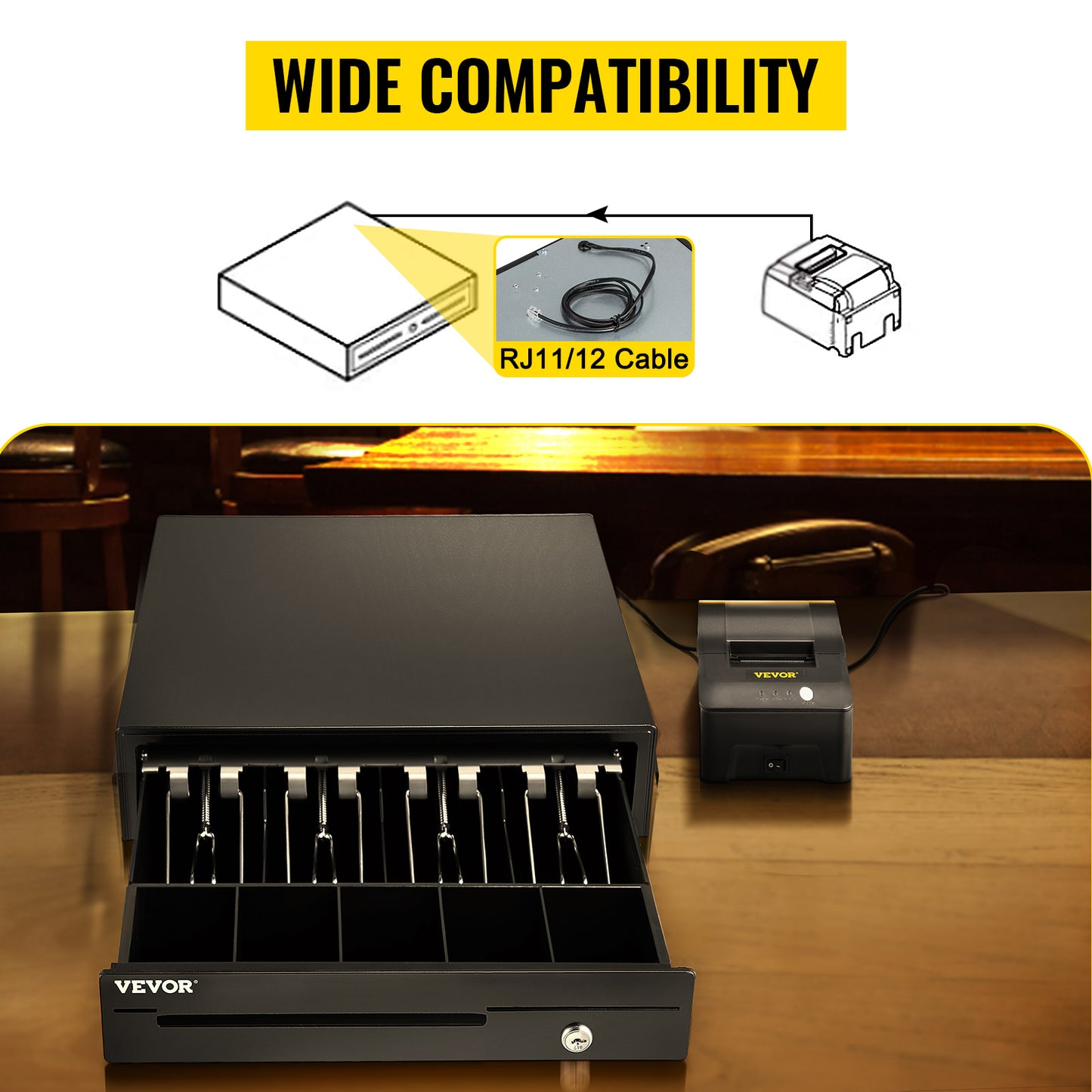 SucceBuy 12V Cash Register Drawer With Removable Coin Tray