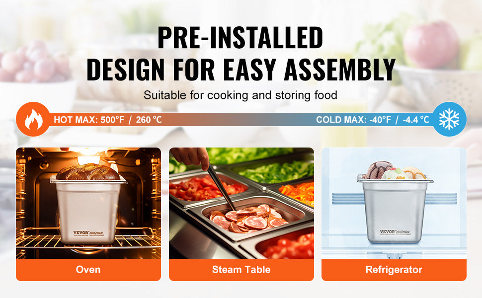 VEVOR Stainless Steel Steam Table Pan 2.6 Qt Catering Pan