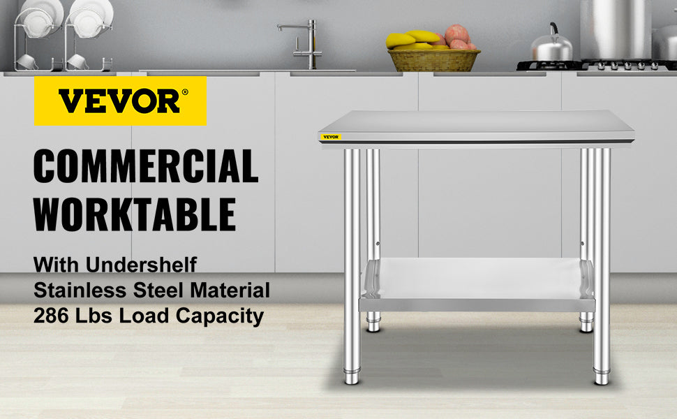 VEVOR Commercial Stainless Steel Kitchen Work Bench With Undershelf