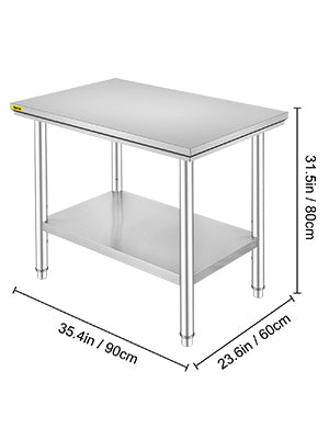 VEVOR Commercial Stainless Steel Kitchen Work Bench With Undershelf