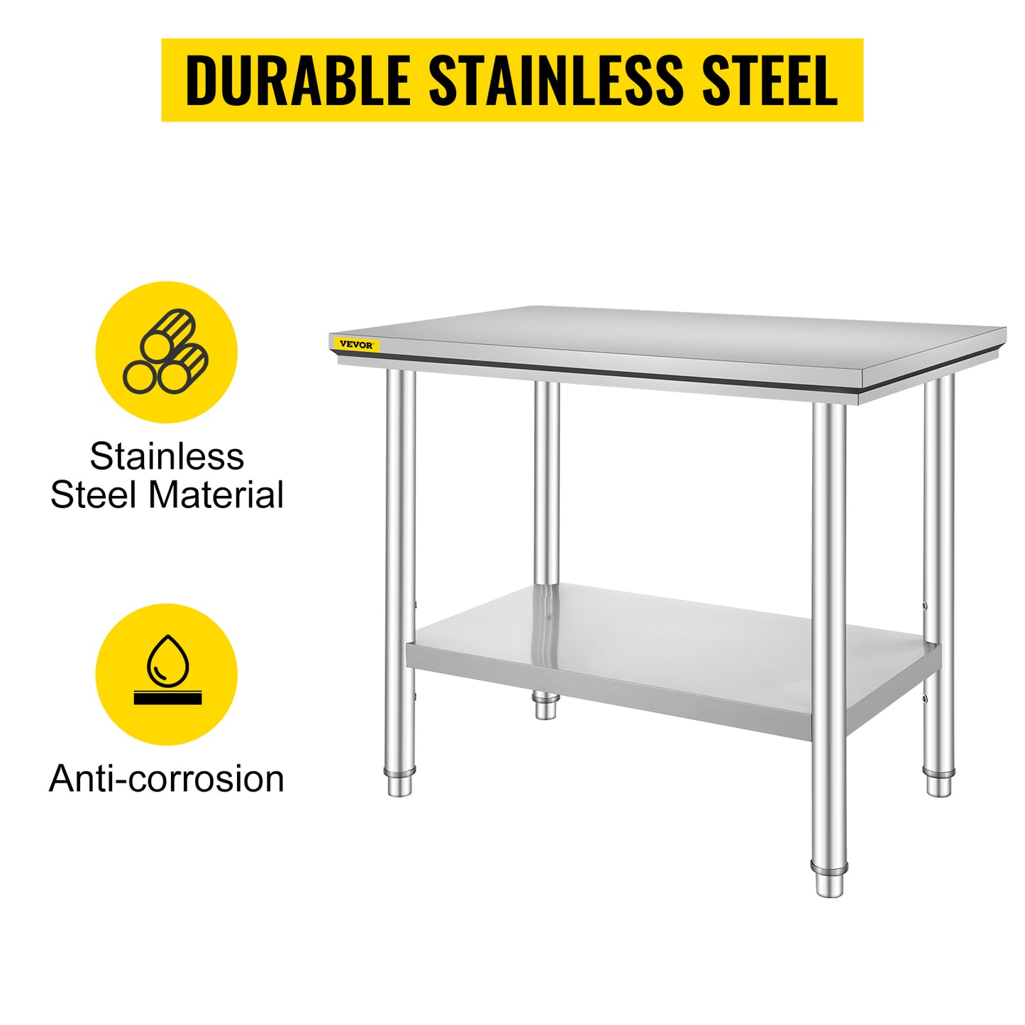 VEVOR Commercial Stainless Steel Kitchen Work Bench With Undershelf
