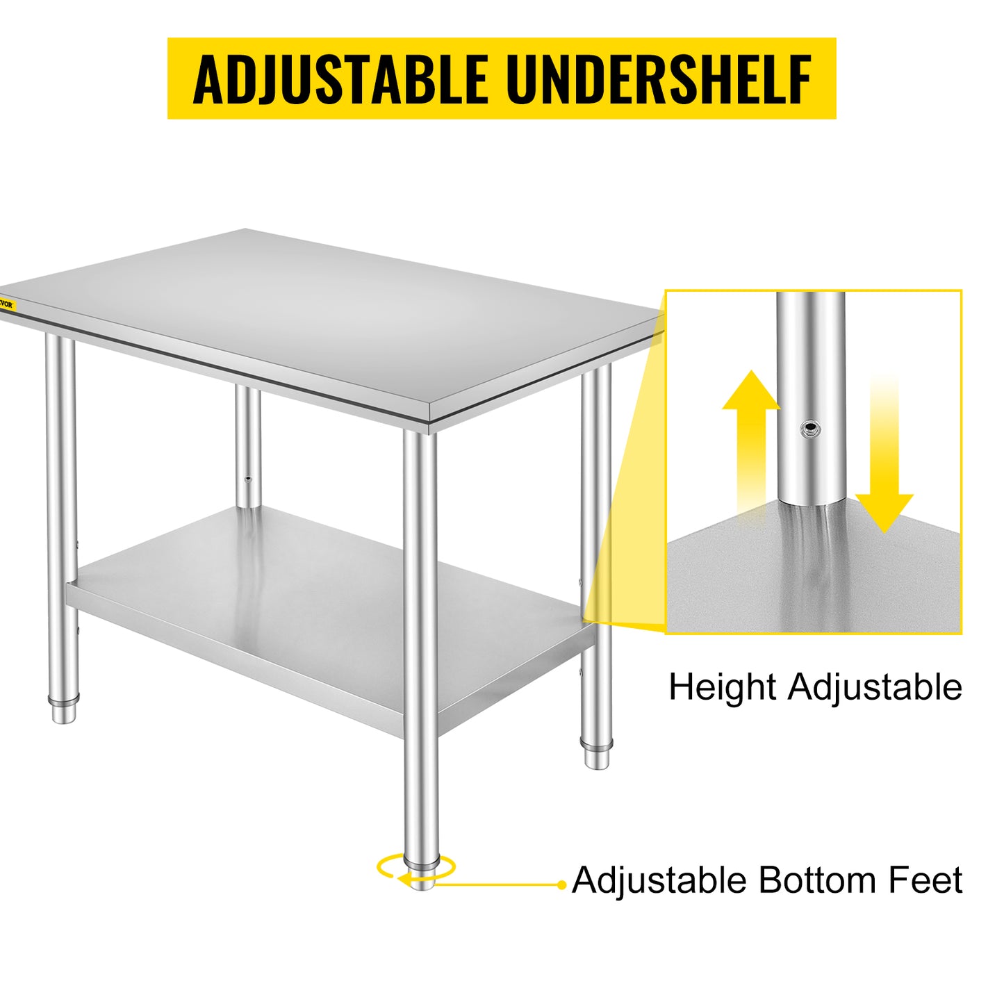 VEVOR Commercial Stainless Steel Kitchen Work Bench With Undershelf
