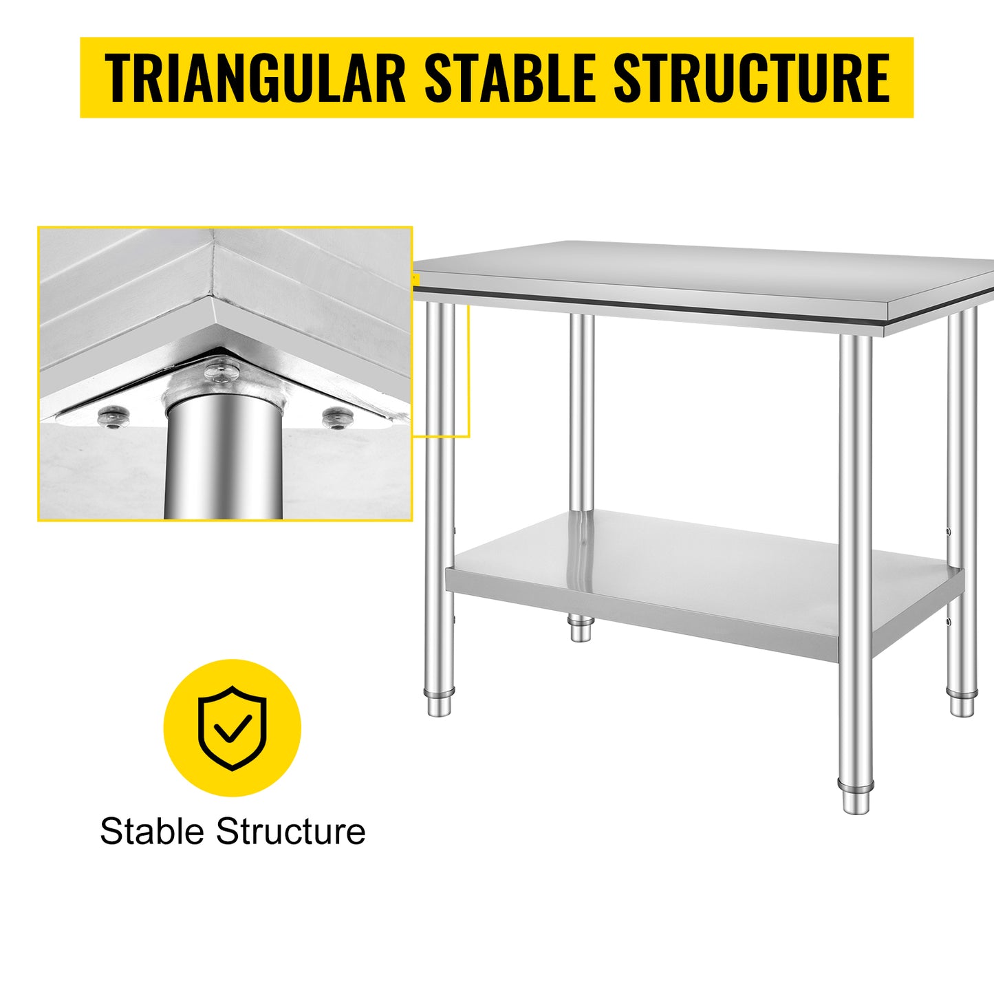VEVOR Commercial Stainless Steel Kitchen Work Bench With Undershelf
