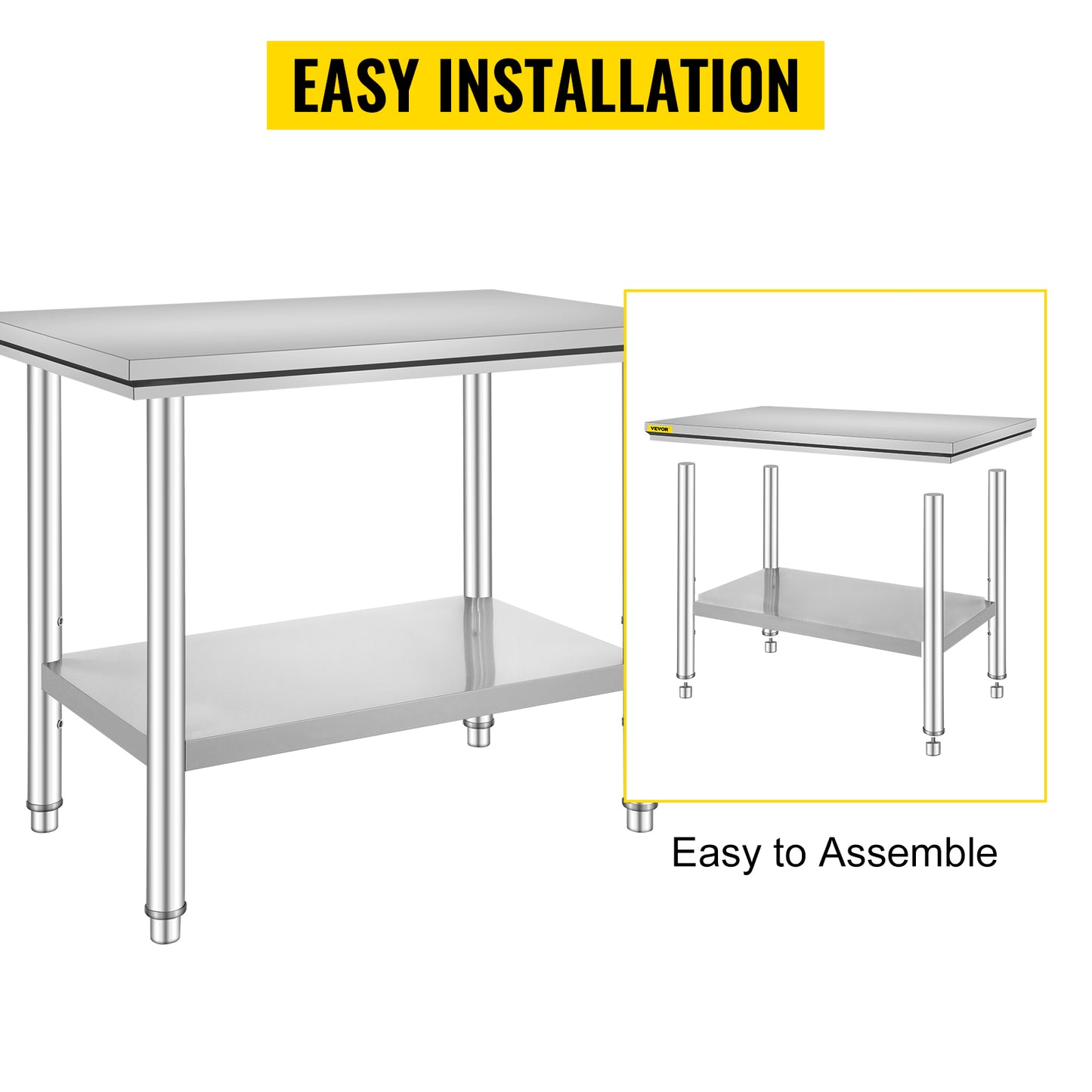VEVOR Commercial Stainless Steel Kitchen Work Bench With Undershelf