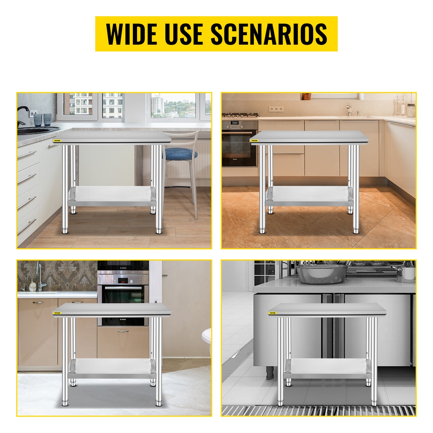 VEVOR Commercial Stainless Steel Kitchen Work Bench With Undershelf