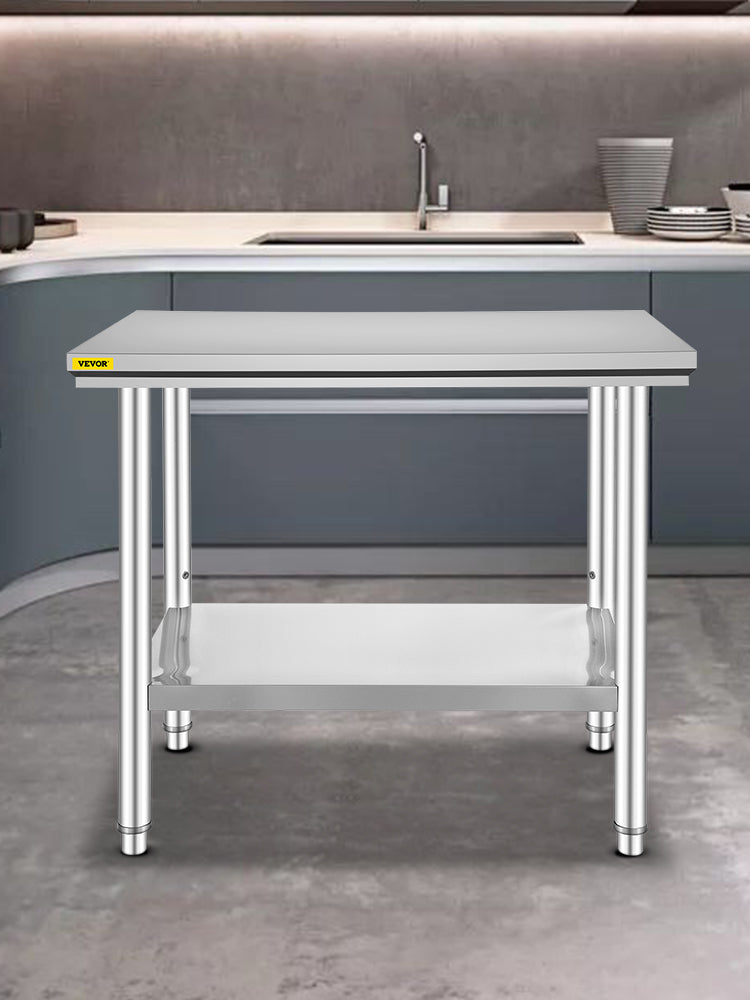 VEVOR Commercial Stainless Steel Kitchen Work Bench With Undershelf