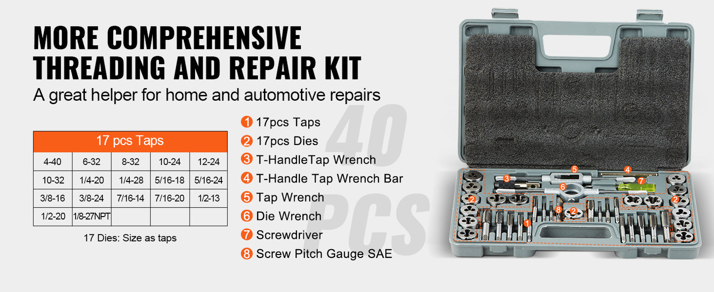 SucceBuy Tap And Die Set Threading Tool Metric SAE Bearing Steel