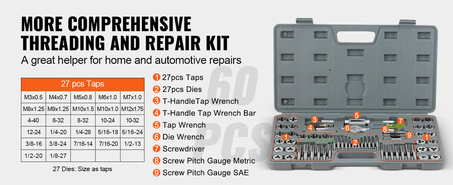 SucceBuy Tap And Die Set Threading Tool Metric SAE Bearing Steel