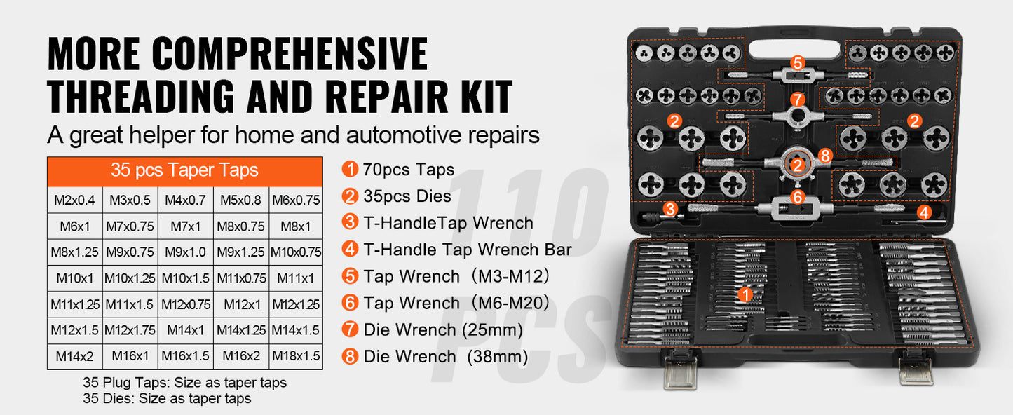 SucceBuy Tap And Die Set Threading Tool Metric SAE Bearing Steel