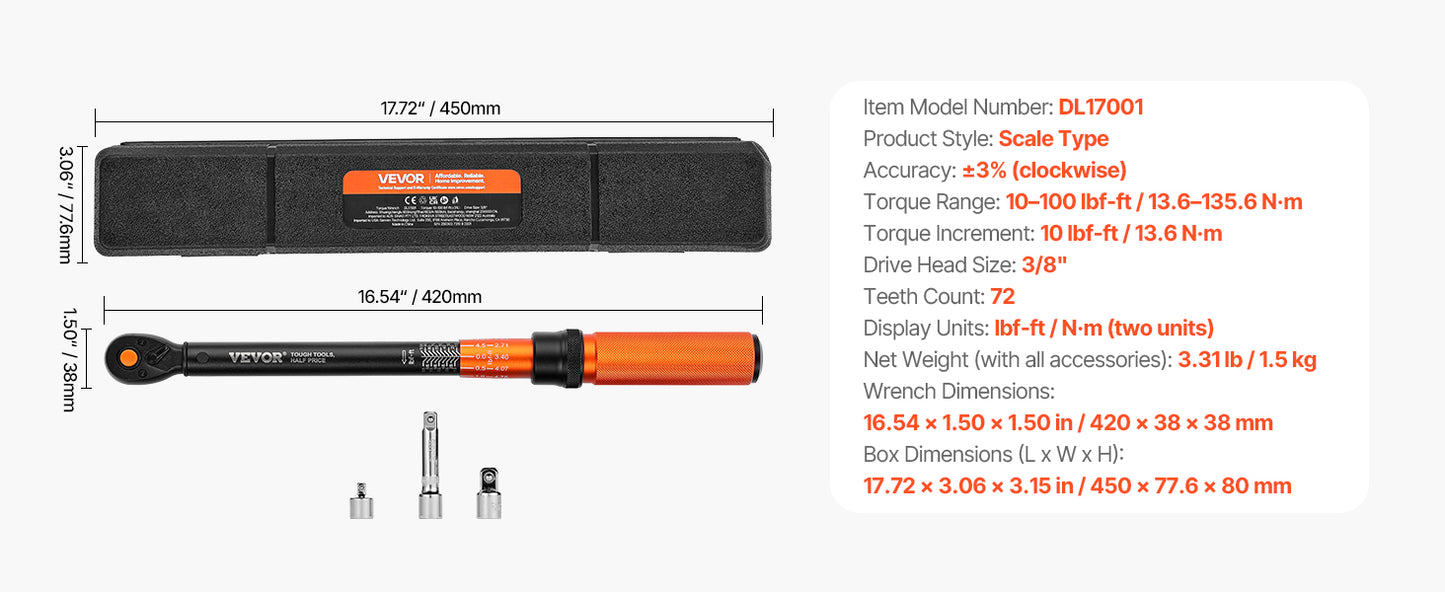 SucceBuy Mechanical Torque Wrench Set With Precision Pointer Tool