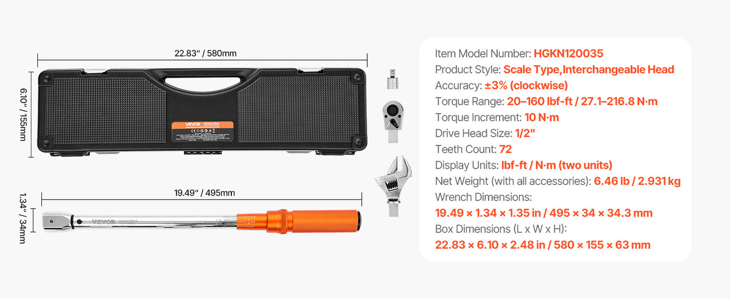 SucceBuy Mechanical Torque Wrench Set With Precision Pointer Tool