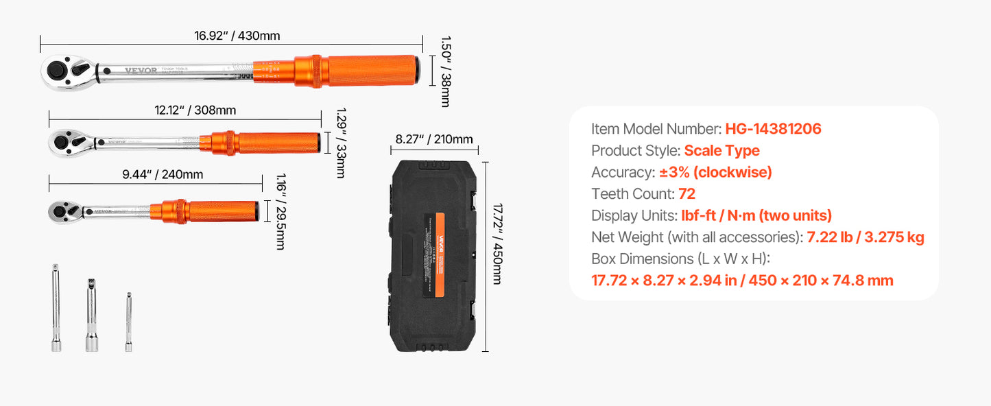 SucceBuy Mechanical Torque Wrench Set With Precision Pointer Tool