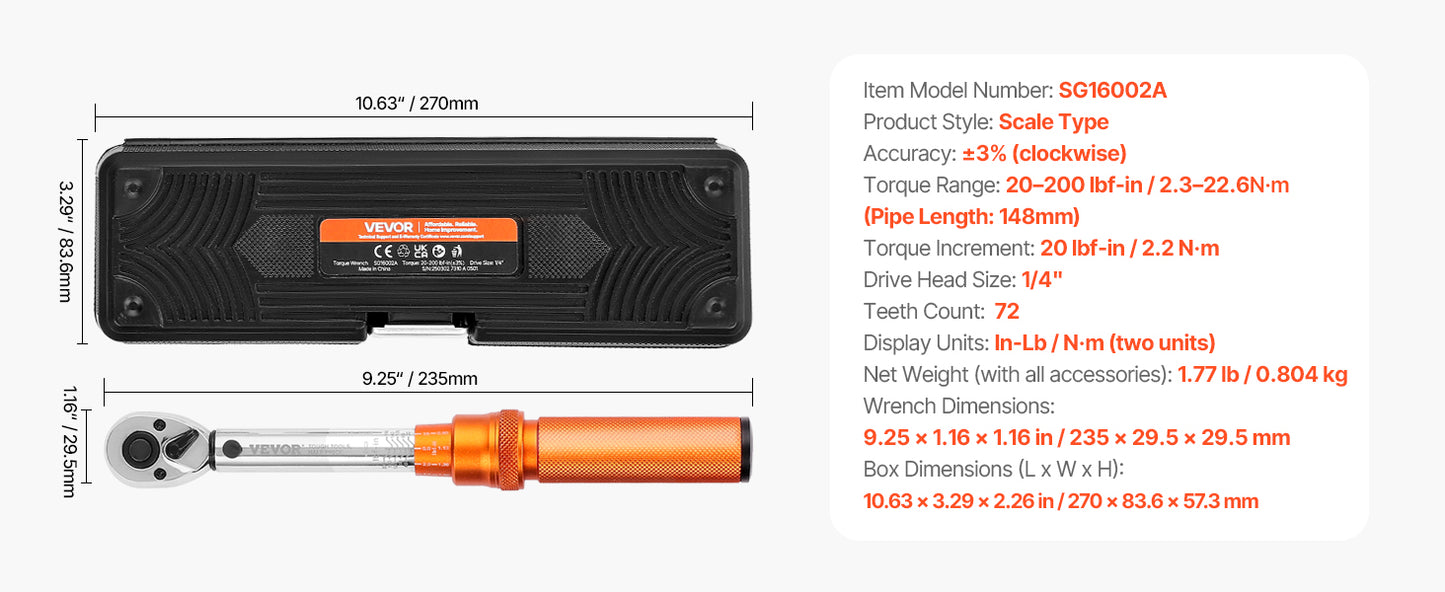 SucceBuy Mechanical Torque Wrench Set With Precision Pointer Tool