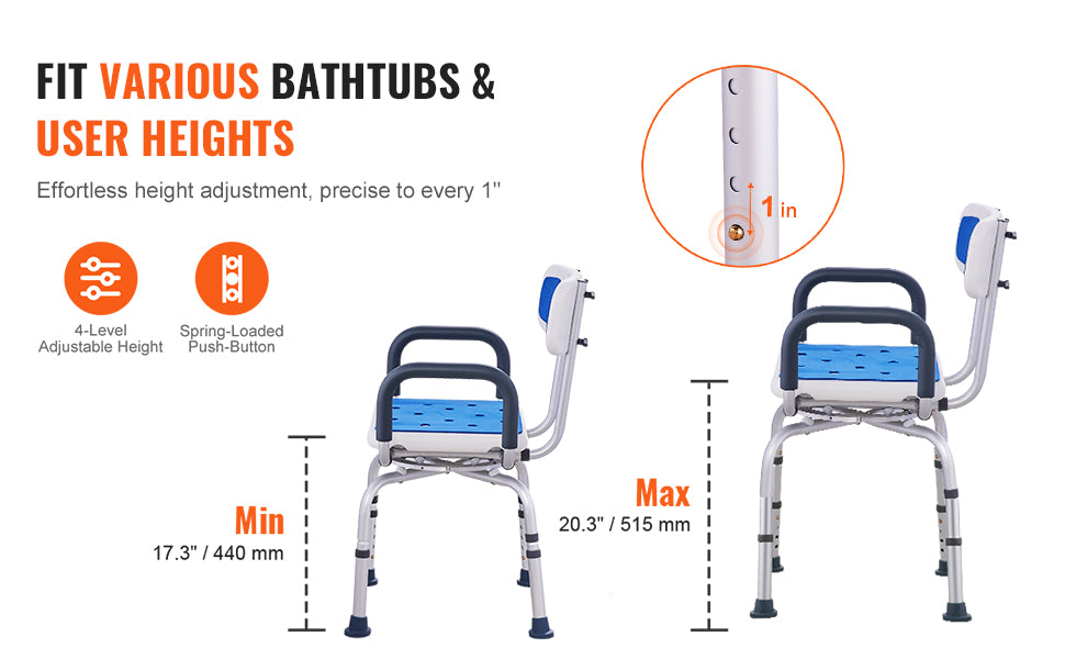 SucceBuy 360 Degree Swivel Shower Chair With Armrests And Backrest Non Slip