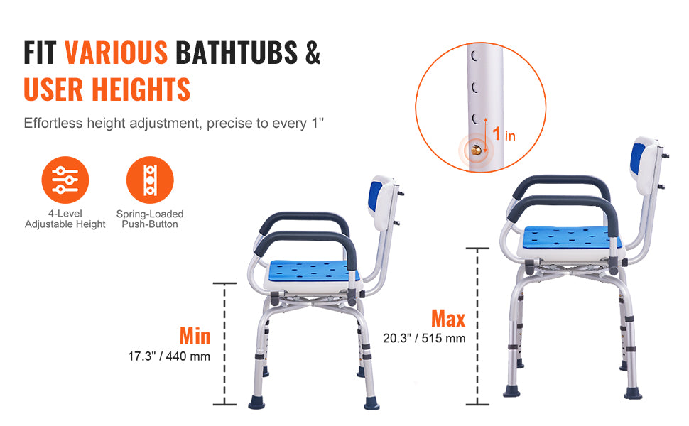SucceBuy 360 Degree Swivel Shower Chair With Armrests And Backrest Non Slip