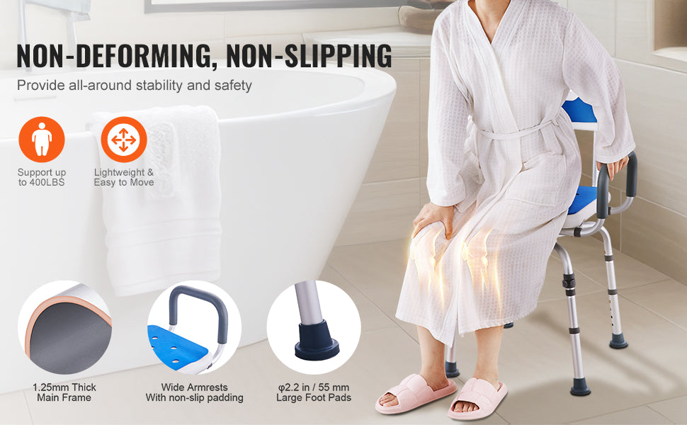SucceBuy 360 Degree Swivel Shower Chair With Armrests And Backrest Non Slip