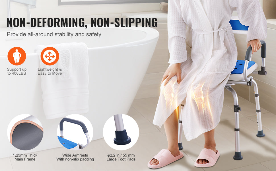 SucceBuy 360 Degree Swivel Shower Chair With Armrests And Backrest Non Slip