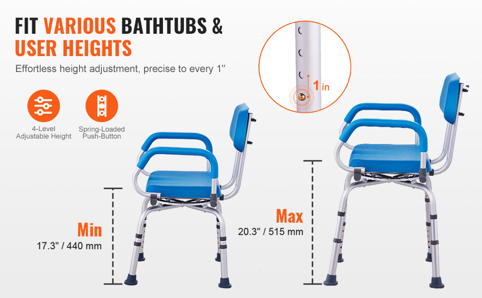 SucceBuy 360 Degree Swivel Shower Chair With Armrests And Backrest Non Slip