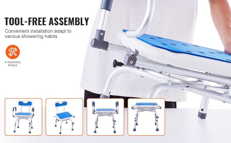 SucceBuy 360 Degree Swivel Shower Chair With Armrests And Backrest Non Slip