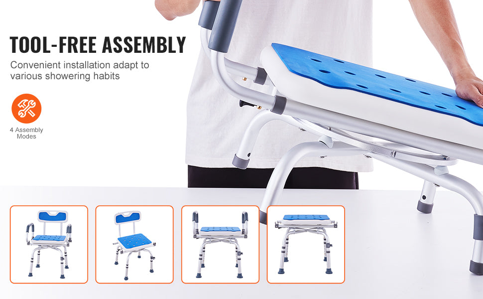 SucceBuy 360 Degree Swivel Shower Chair With Armrests And Backrest Non Slip