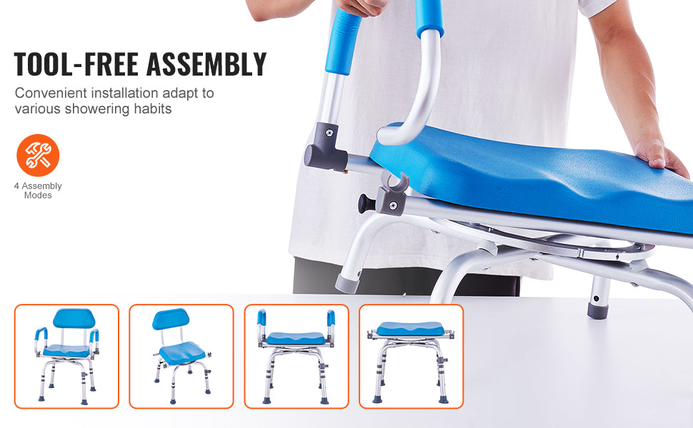 SucceBuy 360 Degree Swivel Shower Chair With Armrests And Backrest Non Slip