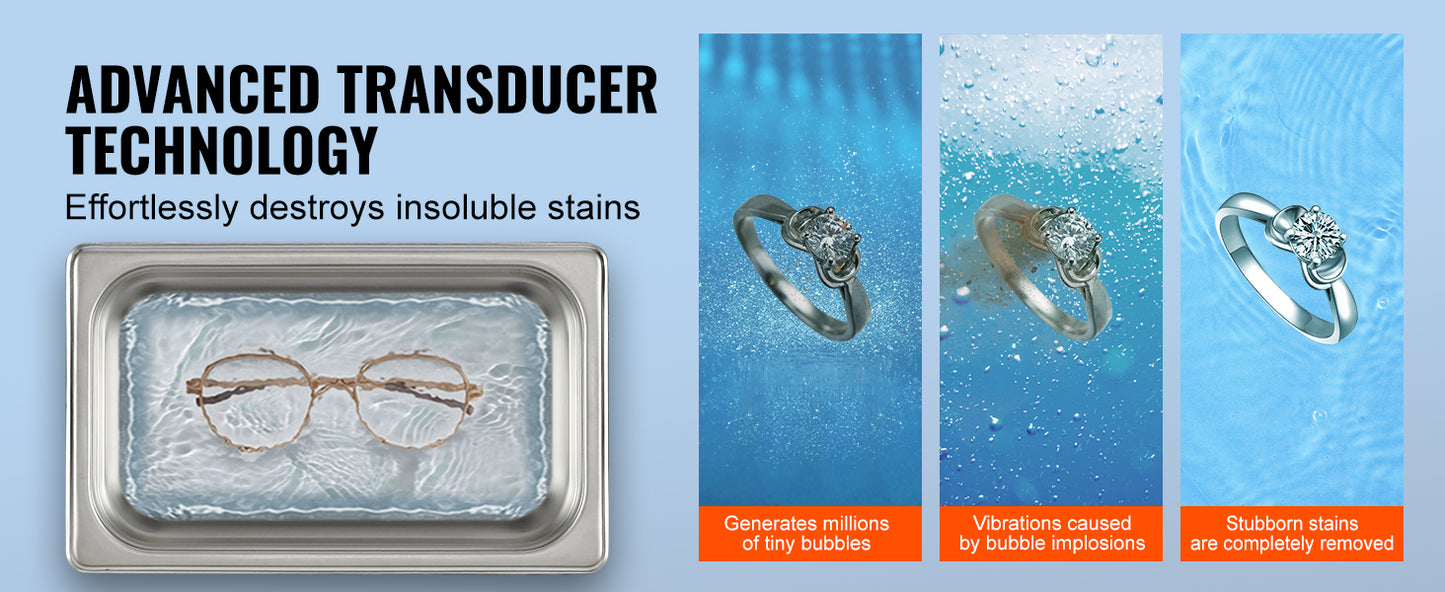 SucceBuy Ultrasonic Cleaner Portable Stainless Steel Home Appliance