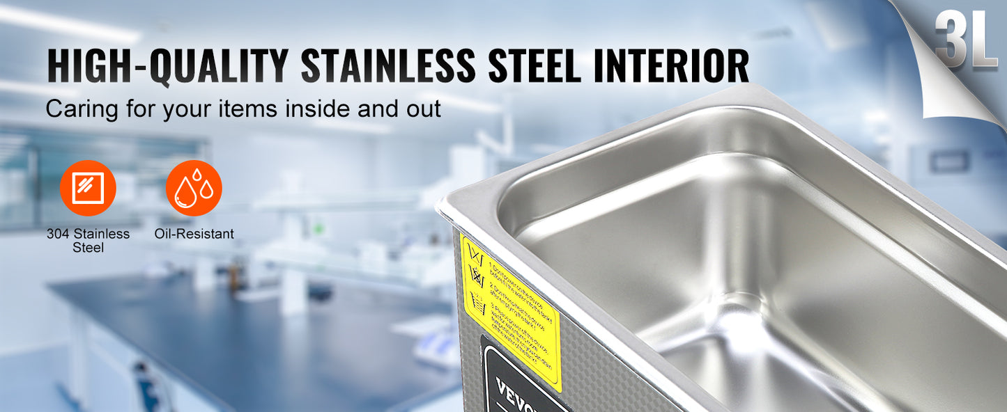 SucceBuy Ultrasonic Cleaner Portable Stainless Steel Home Appliance