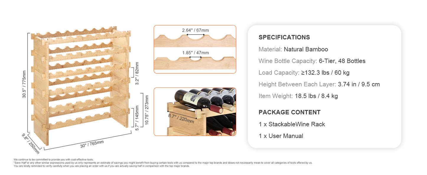 SucceBuy 8 Tier Bamboo Stackable Wine Rack Free Standing