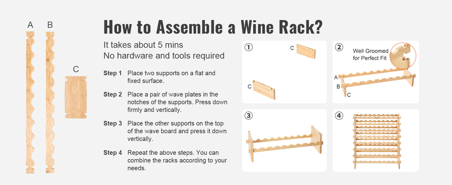 SucceBuy 8 Tier Bamboo Stackable Wine Rack Free Standing