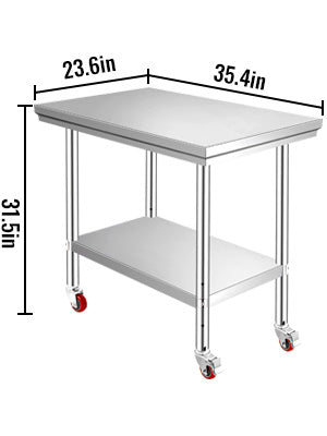 SucceBuy Stainless Steel Kitchen Work Table With Casters For Home