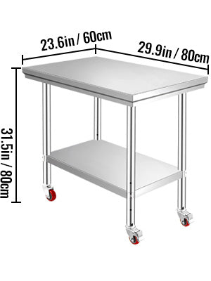 SucceBuy Stainless Steel Kitchen Work Table With Casters For Home